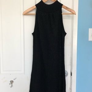 Mock neck sleeveless black dress